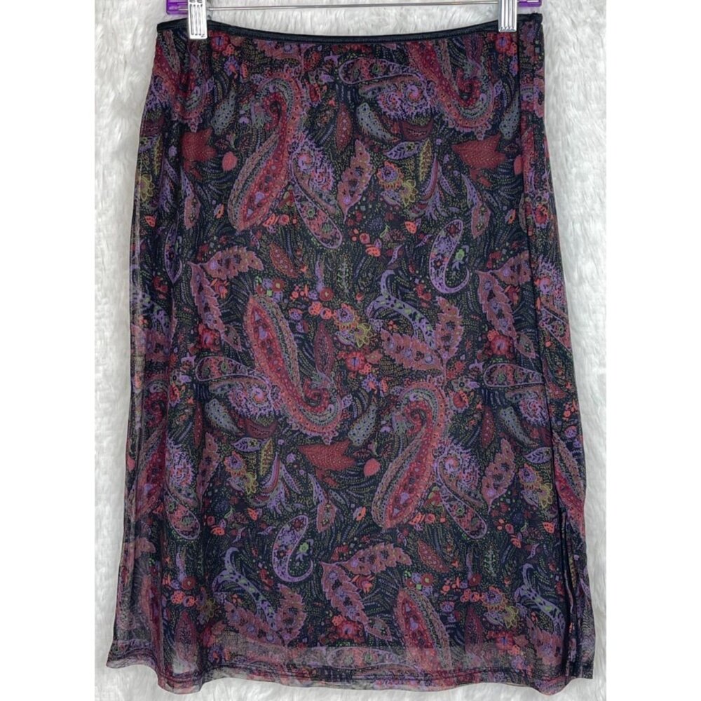 Kathie Lee Large 12/14 Elastic Waist Pull On Sheer Overlay Paisley Skirt